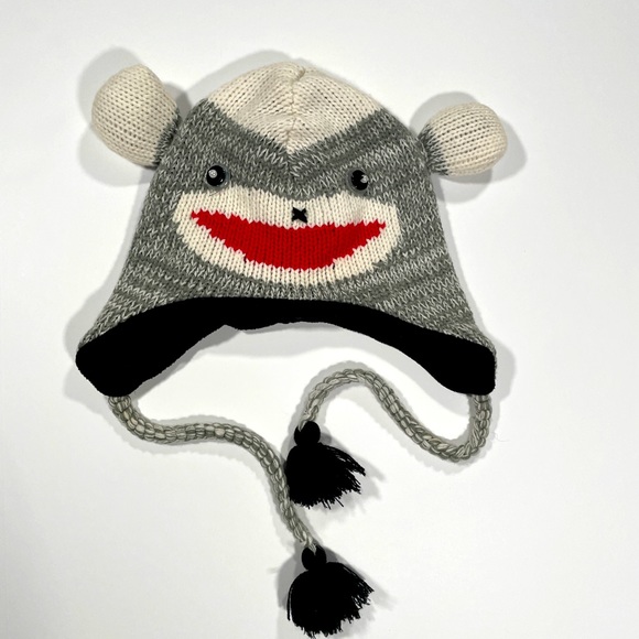 D&Y Knitted Sock Monkey Fleece Lined Winter Hat With Ties - Picture 1 of 7